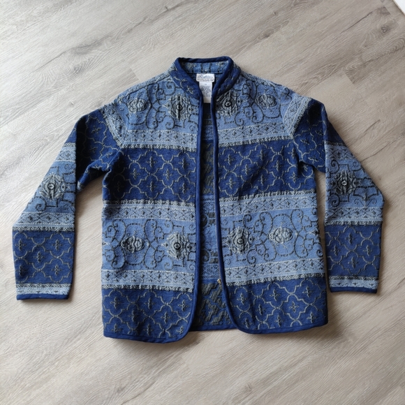 Vintage Traditions Blue Patterned Zip-up Jacket Medium - Picture 2 of 10
